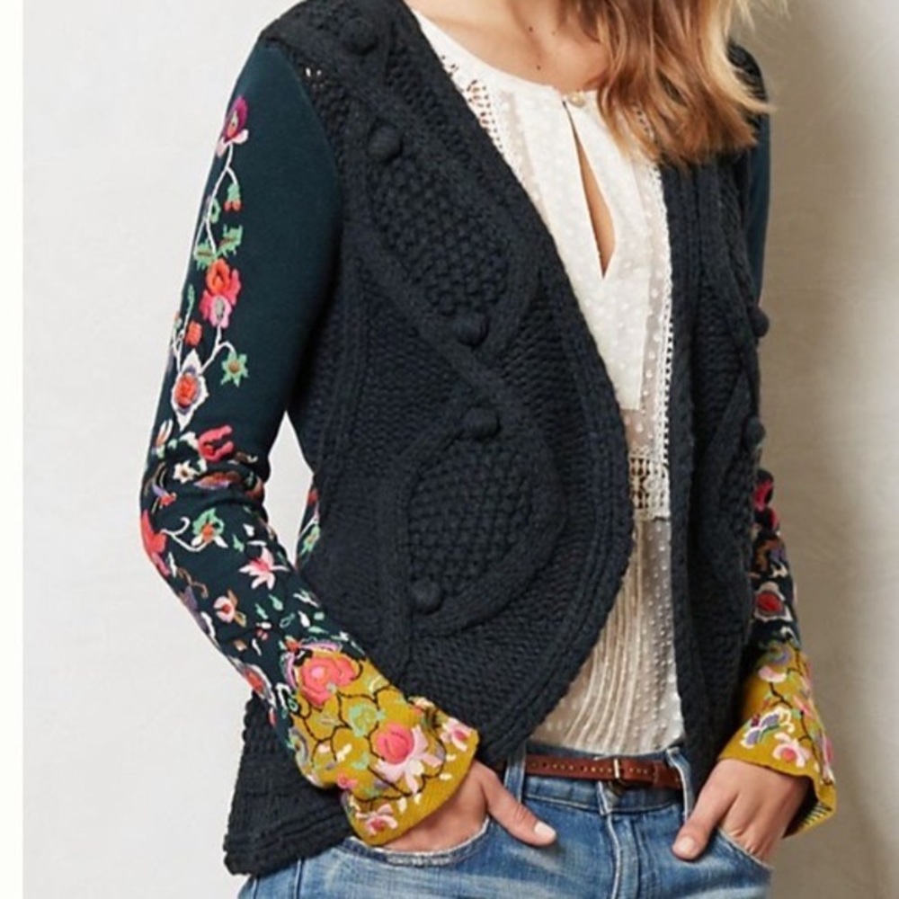 NWT Sleeping on Snow Stitched Flora Cardigan